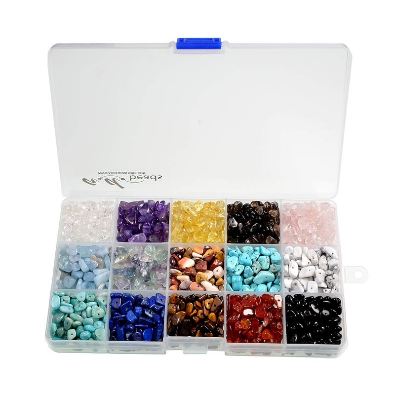 AD BEADS خرز طبيعي من رقائق AD 5-10 مم شكل حر غير منتظم مجموعة خرز من الأحجار الكريمة 34" أو 15 مجموعة صندوق رقائق مختلطة (مجموعة صندوق مختلط) - Image 1